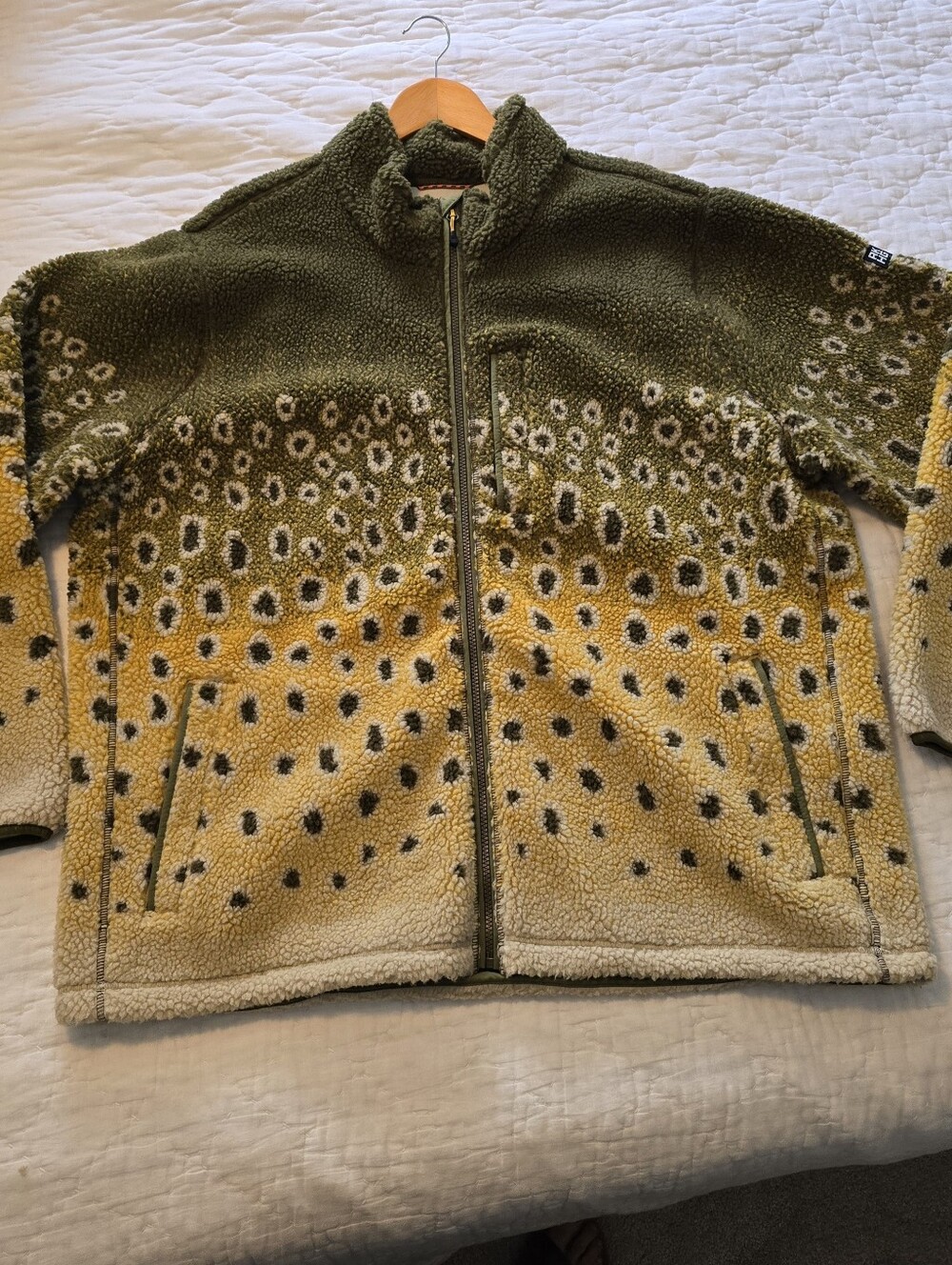 AKHG Mens 2XL Olive & Yellow Sherpa Zip-Up Jacket
